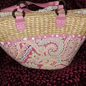 Vera Bradley Pink Paisley Straw Tote